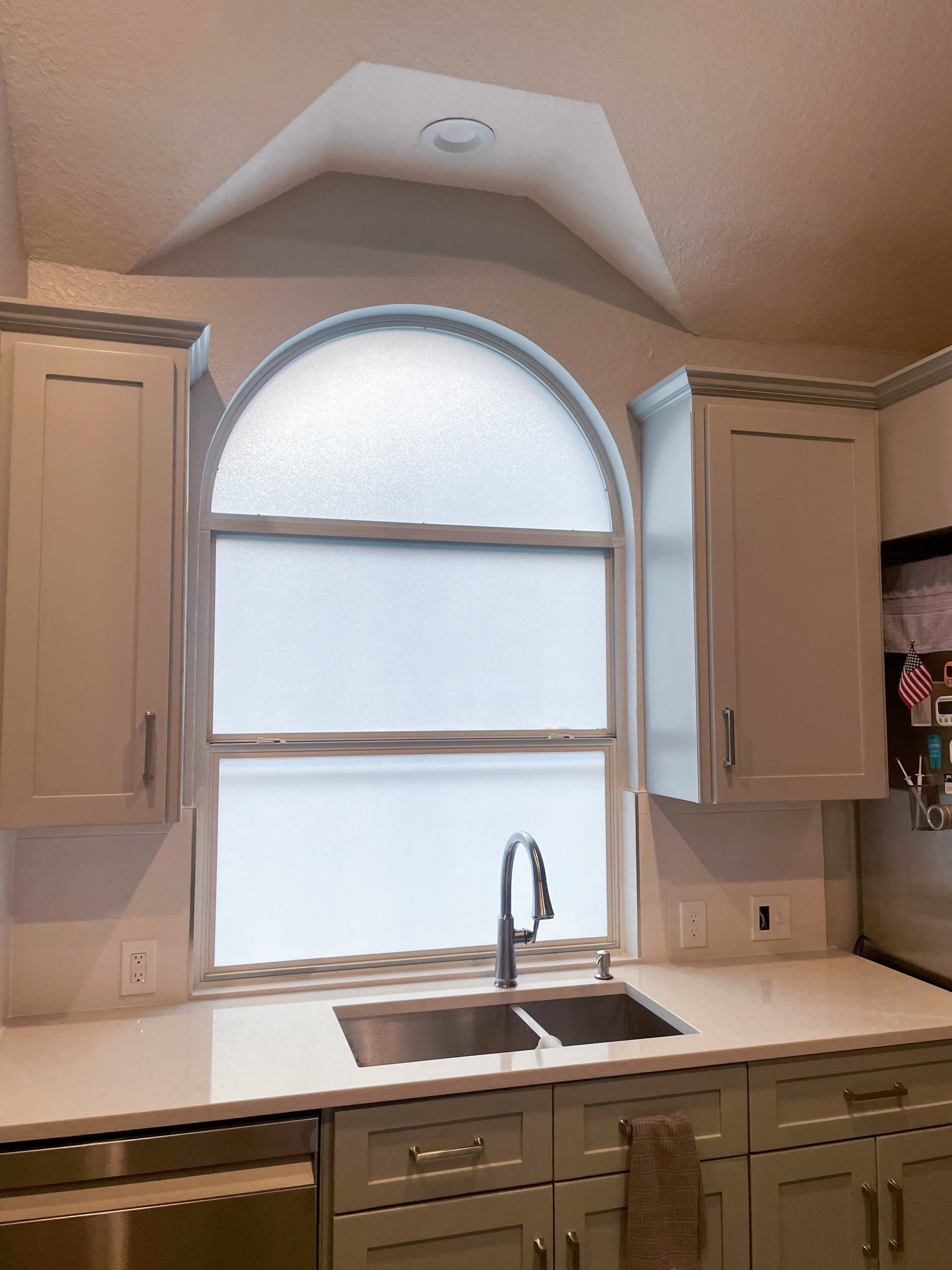 Frost matte window film on window above kitchen sink
