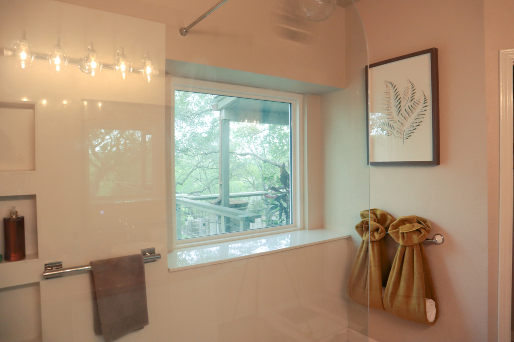 Luxury bathroom before frost matte window film installed